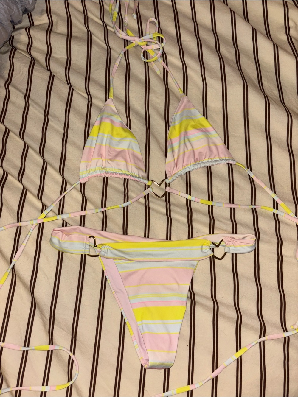 Frankie’s Bikinis Pastel Stripe Triangle Bikini Set - Pink, Yellow & Mint